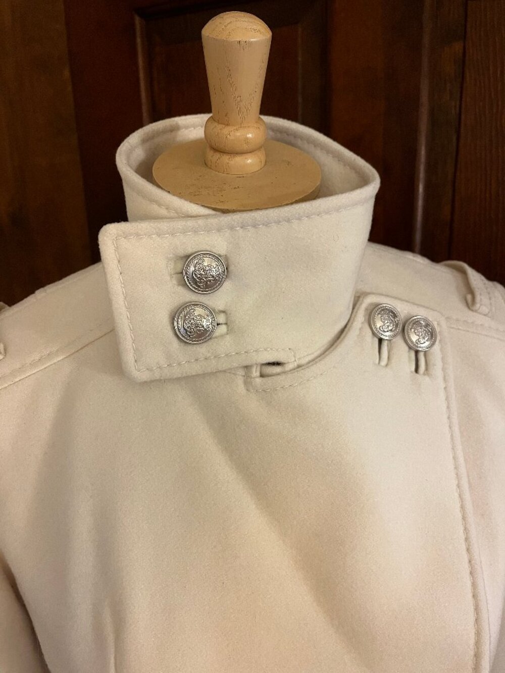 Laundry by Shelli Segal Ivory Wool Military Inspired Coat Size 2 - Picture 3 of 16